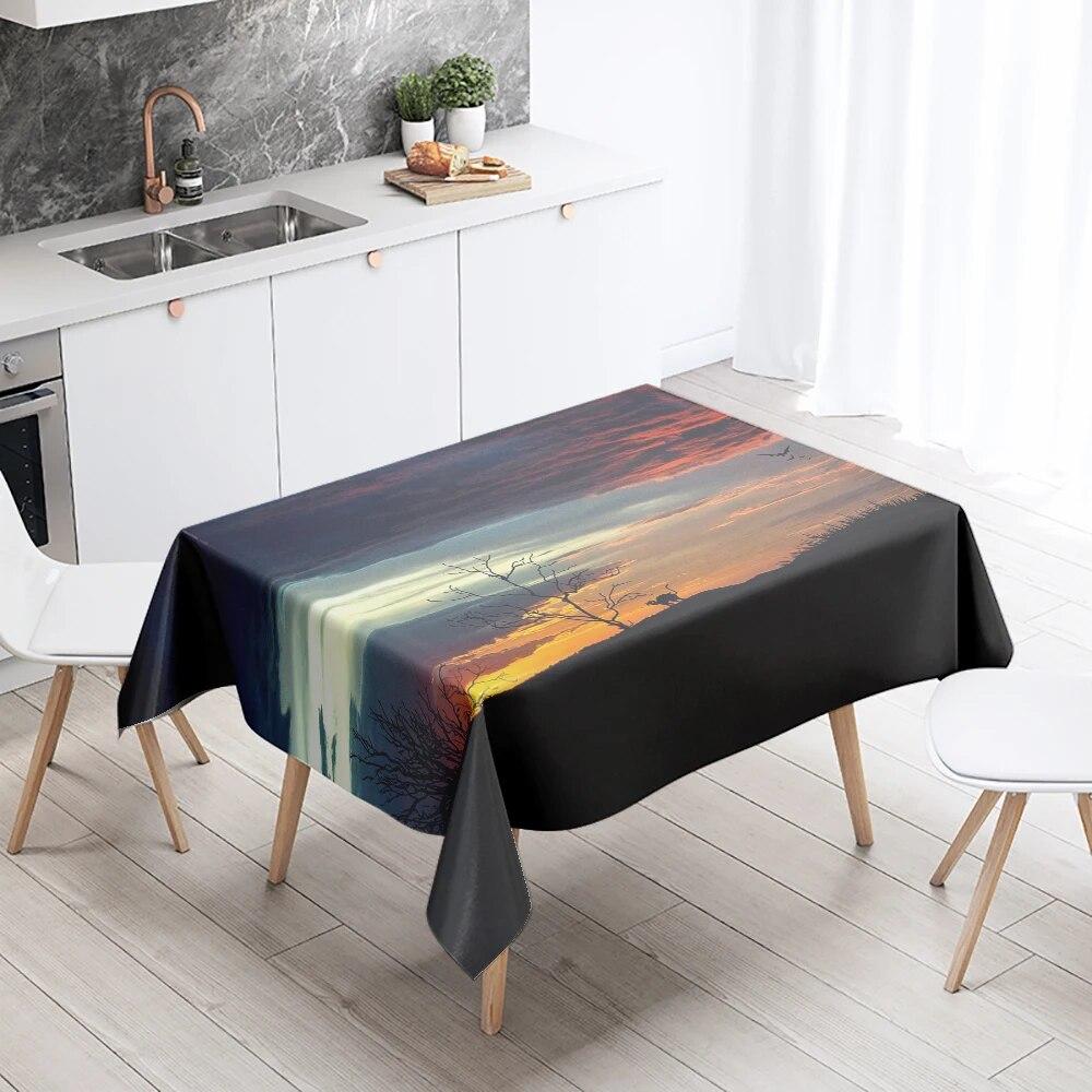 Tischdecke Natürliche Bäume Sonnenuntergang   Fleckabweisend Wasserdicht Rechteckig  Küchentisch Heimdekoration