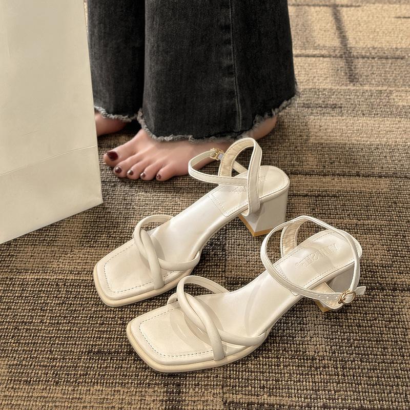 Sandals women's summer 2025 fashion versatile gentle retro thick heel non-slip word with high heels summer square head