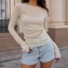 Spring Long Sleeved T-shirt Base Shirt Round Neck Slim Fit Top For Women