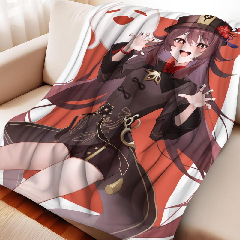 Anime Hu Tao Flannel Blanket - Genshin Impact Four-Season ACG Themed Nap Throw