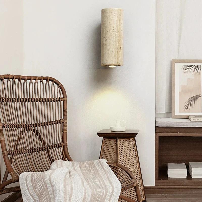 Yellow Travertine Japanese-style Wabi-sabi Style Bedroom Bedside Wall Lamp Living Villa Courtyard Balcony Background Chandelier