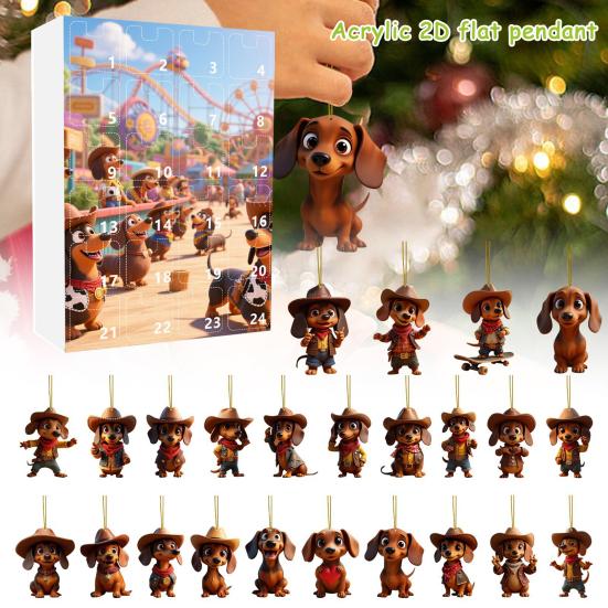 Dachshund Dog Advent Calendar 2025 24 Days Christmas Countdown Calendar with 2D Acrylic Hanging Dachshund Ornaments for Xmas Tree Decor