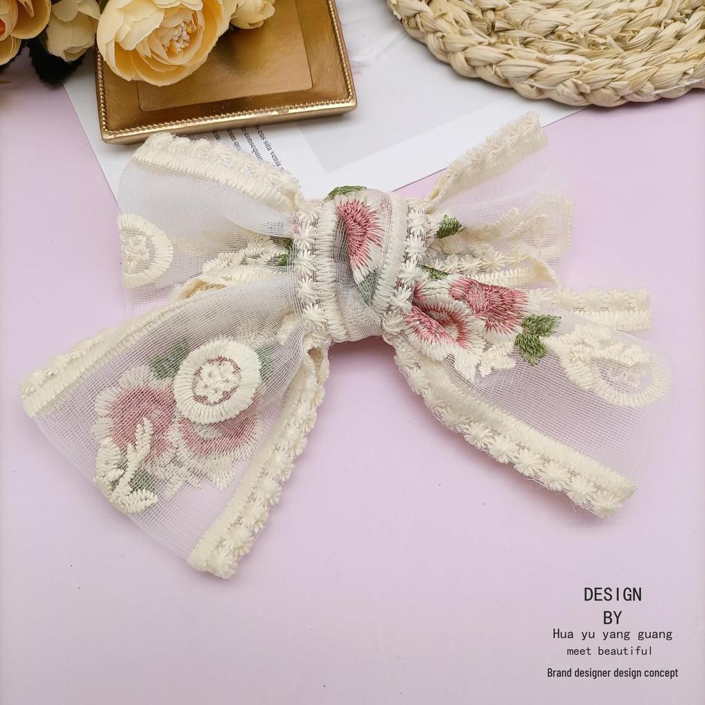 Embroidered Oversized Lace Bow Hairpin - Sweet Fairy Style