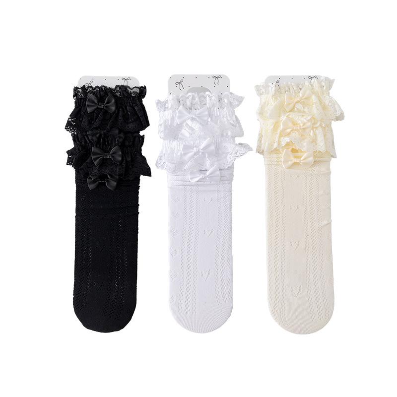 Spring and Summer Thin Lace-trimmed Bow Piles of Socks Trendy Student Ballet-style Calves