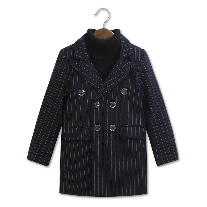 Boys' Wool Blend Plaid Overcoat with Suit Collar - Quilted, Warm, Mid-Length Trench for Autumn/Winter