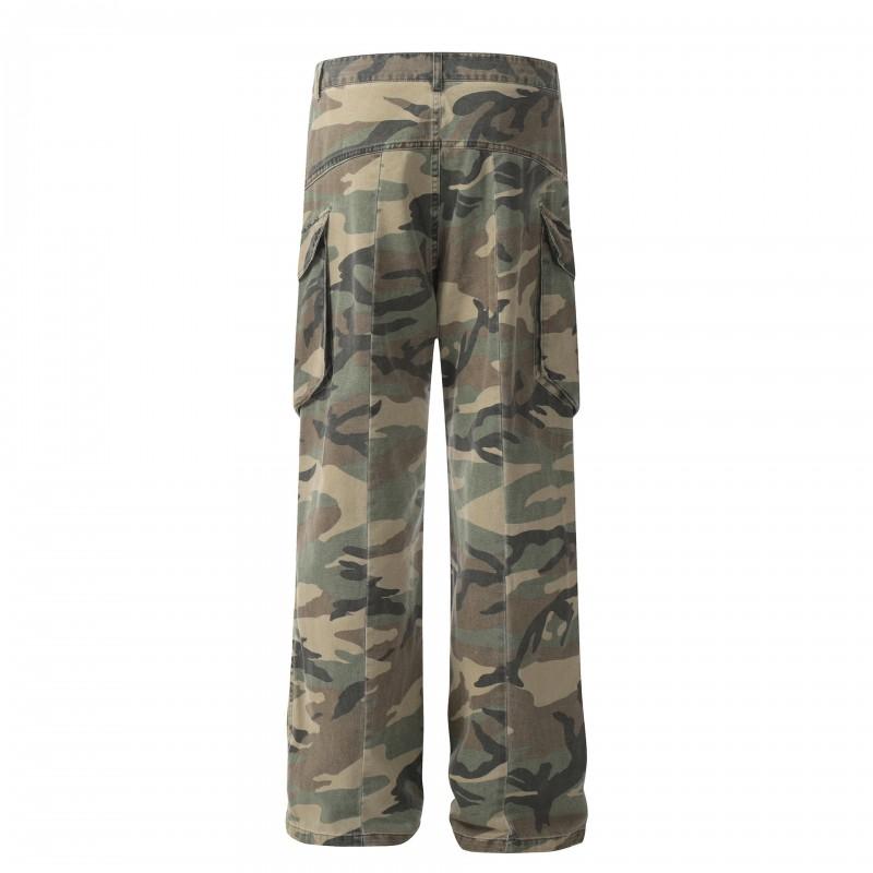Unisex Vintage Camo Cargo Pants Men Women Fall Winter Loose Fit Streetwear Trousers With Multiple Pockets