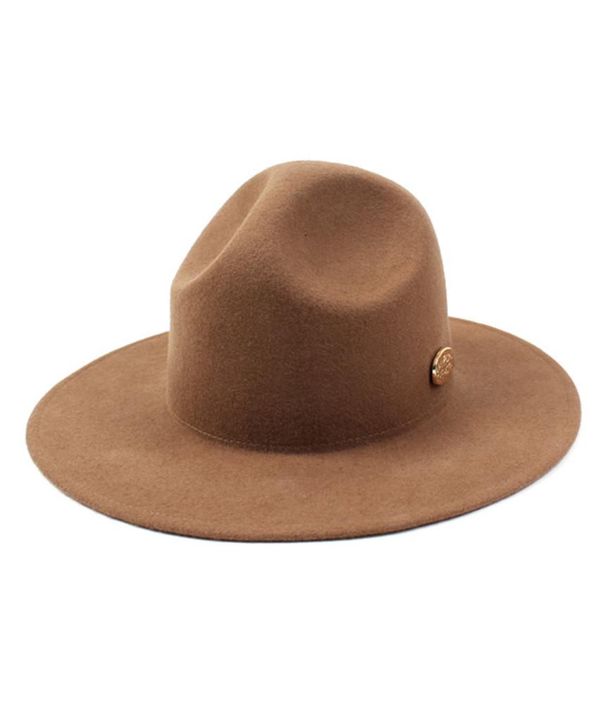 Yunibeosyeolkemiseuteuli Gold Metal Logo Y Wool Fedora Camel Metal Fedora