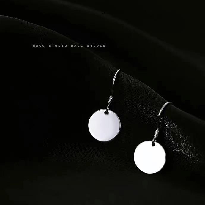Sterling Silver Geometric Round Plate Earrings for Women - Simple, Versatile Hong Kong Style Studs with Personality.