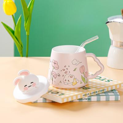 Rabbit Straw Mug with Lid Fairy Bestie High Looking Cute Children's Water Cup Household Ceramic Cup Girls