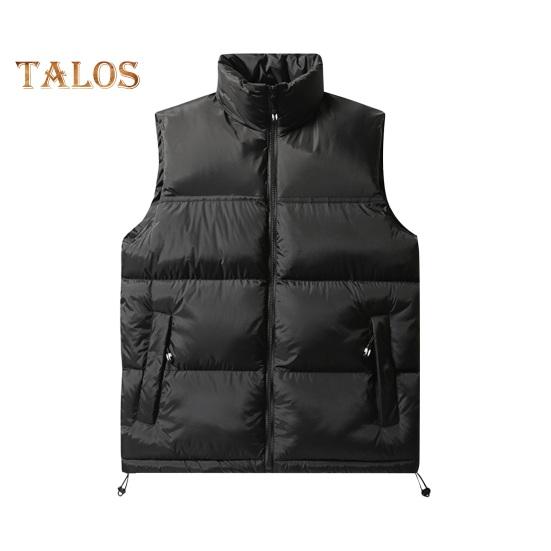 Men Cotton Waistcoat Stand Collar Sleeveless Patchwork Color Cotton Vest Coat with Pockets Elastic Drawstring Hem Zipper Placket Vest Outwear