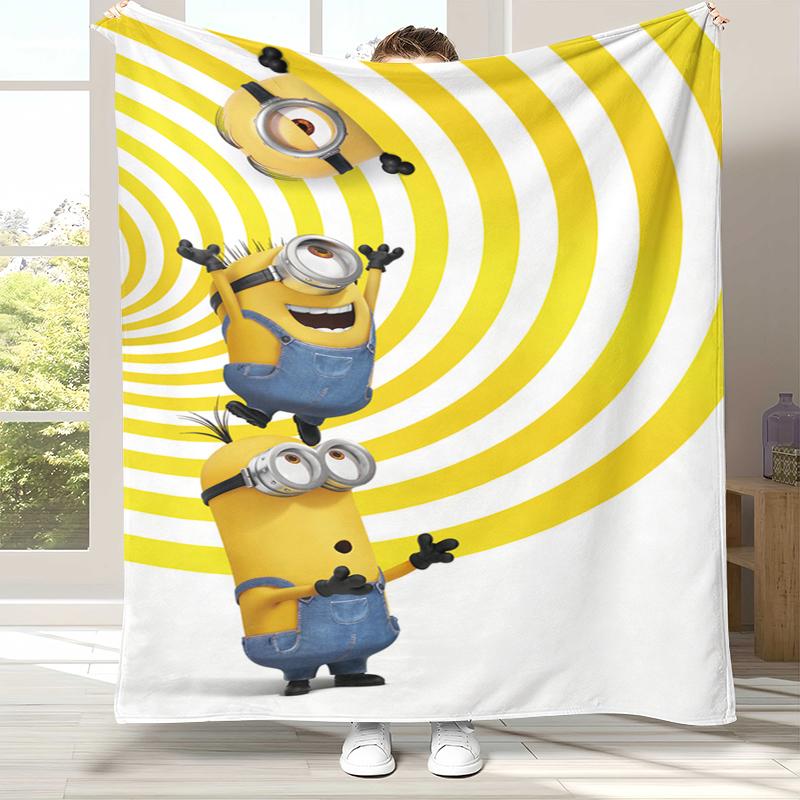 Cute Minions cartoon Flannel Blanket,Ultra Soft Warm Plush Throw for Home Bedroom Bed Sofa Cover Camping Picnic gift kids