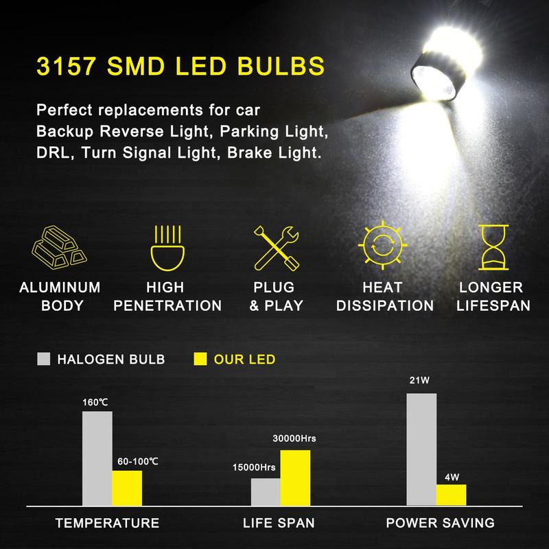 2X 3457 3057 3157 White LED Brake Tail Back Up Light Side Marker Signal Bulbs