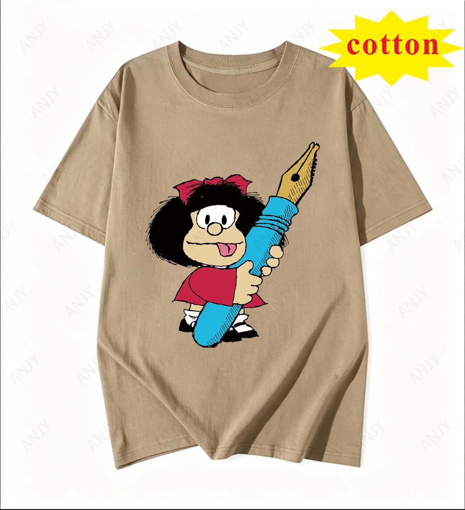 Classic Mafalda Cartoon Printed Short Sleeved Pure Cotton Soft Tshirt Suitable For Unisex And Unisex