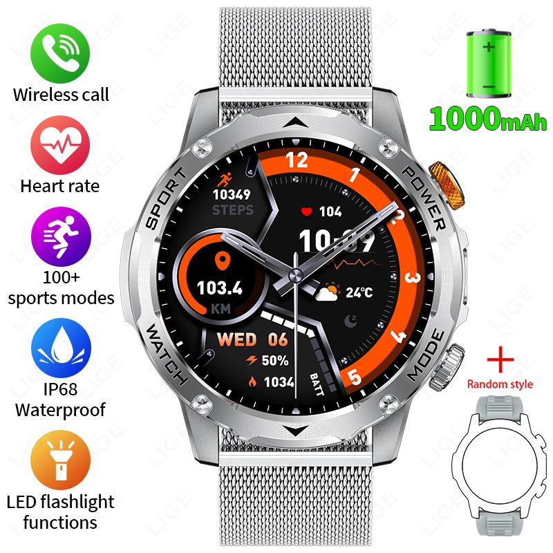 1000 mAh Smart Watch 1.7 Inch Screen Bluetooth Call Voice Assistant Watch Sports Fitness IP68 Waterproof Smartwatch For Men