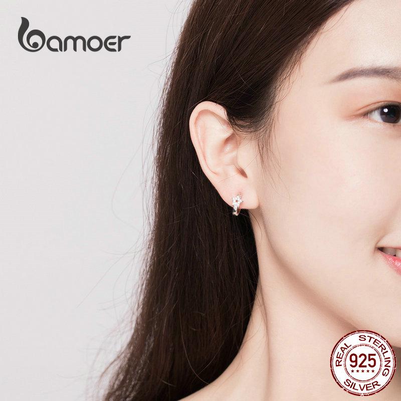 BAMOER Real 925 Sterling Silver The Starry Light Girl Earings Precious Jewelry Women Earings Gift