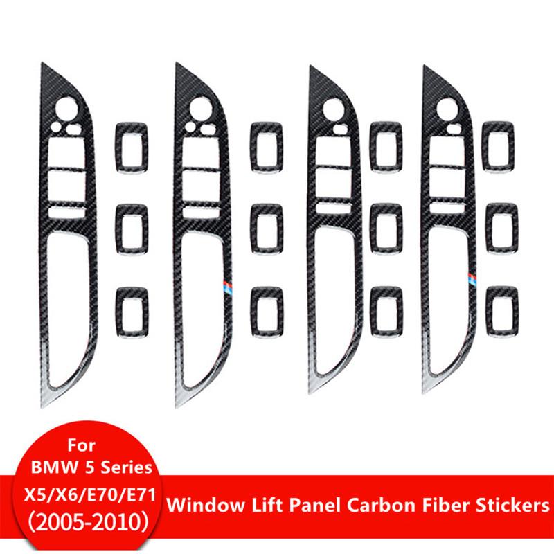 4Pcs Window Lift Switch Panel Cover Stickers Trim For BMW 5 Series E60 E70 E71 520 523 525i 530li 2005-2010 Years 