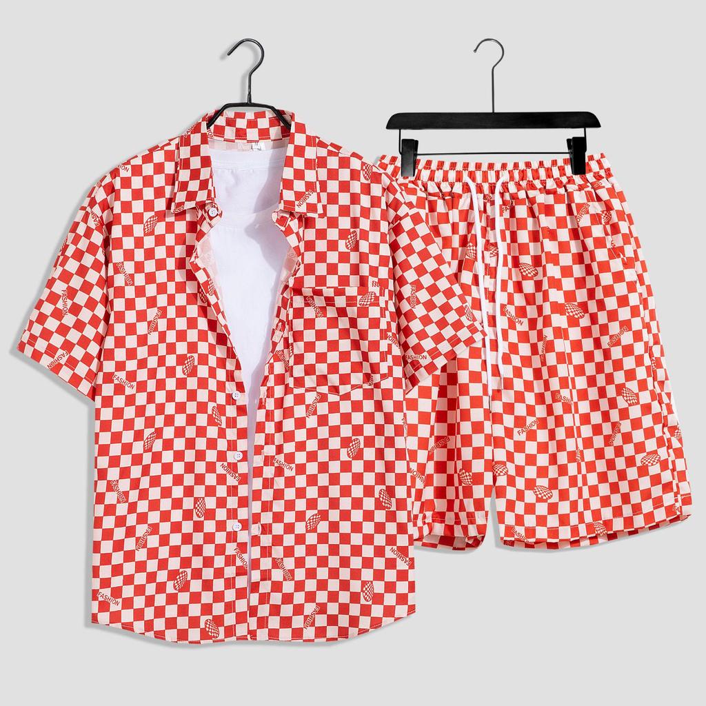 Hawaiian Floral Beach Set: Men's Loose-Fit Plus Size Short Sleeve Shirt & Casual Shorts