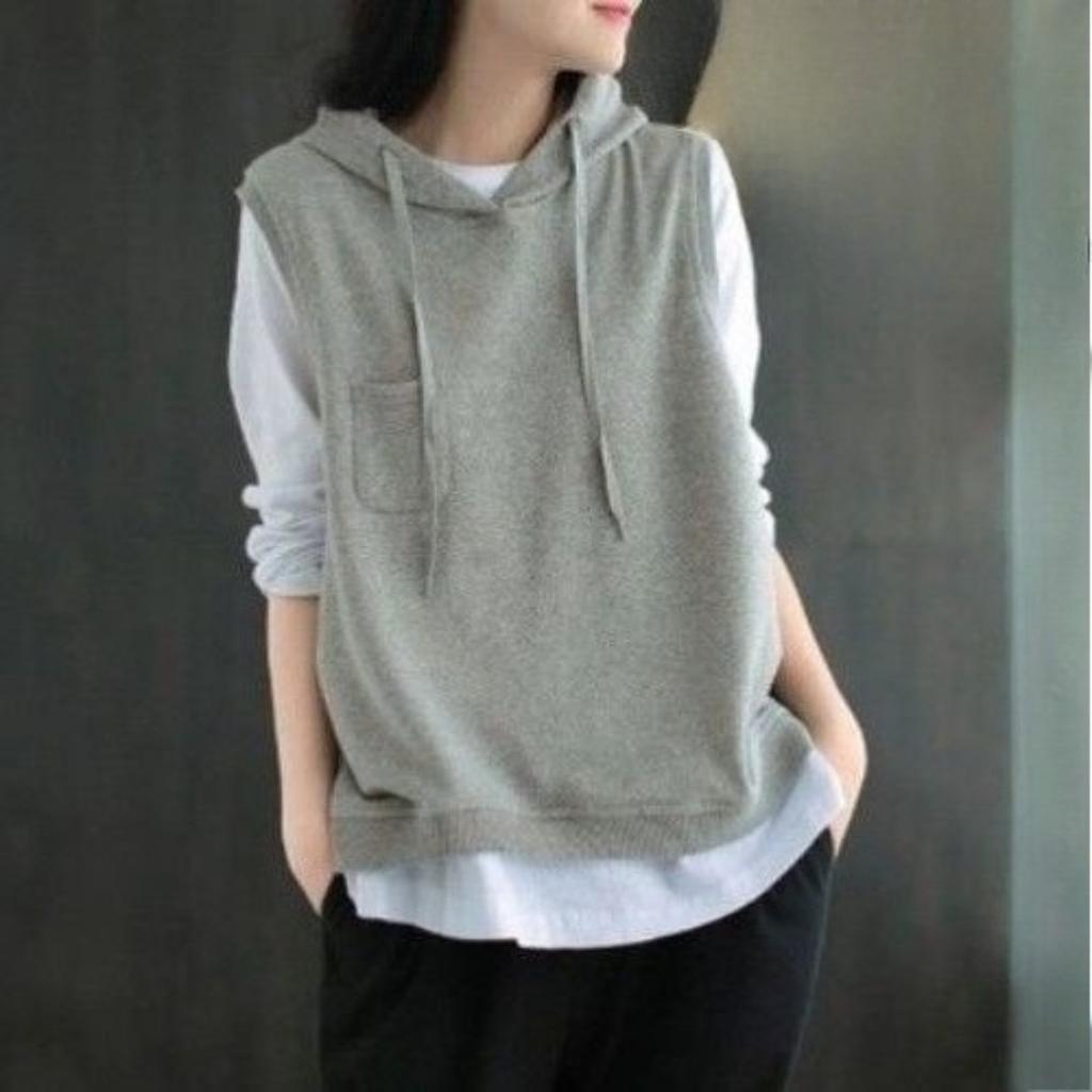 Women's Hooded Sleeveless Knit Vest Loose Fit Casual Cotton Pullover Tank Top