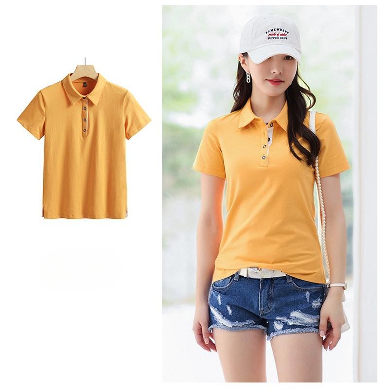 Summer Solid Color Notch Lapel Korean Style Fitted Women's Short Sleeve T-Shirt Simple and Fashionable Top