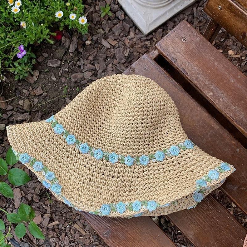 Women'S Summer Straw Hat An Insta-Style Wavy Edge Large Eaves Straw Fisherman Hat Holiday Beach Breathable Hollow Sunshade Cap