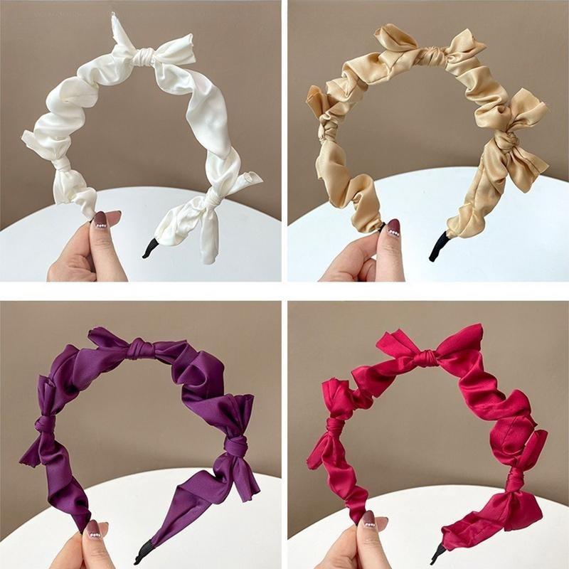 Korean Hairbands for Woman Hair Accessories Candy Color Pleated Bowknot Headband Women Girls 2021 Fashion Designer Hair Bands