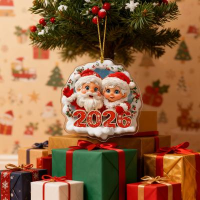 Christmas Santa Ornament 2026 Round 2D Acrylic Santa Claus Christmas Tree Ornament for Holiday New Year Home Decor