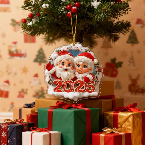 Christmas Santa Ornament 2026 Round 2D Acrylic Santa Claus Christmas Tree Ornament for Holiday New Year Home Decor