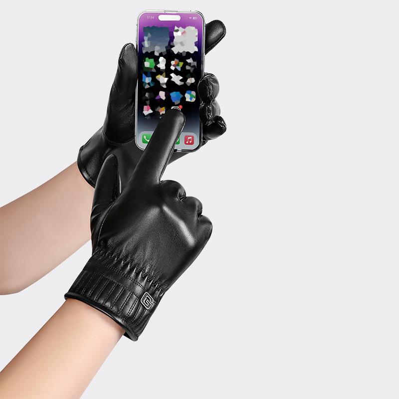 WTEMPO 1 Paar 4 Stile Kunstleder PU Touchscreen Vollfingerhandschuhe Kältefest Winddicht Warm Plüsch Outdoor Radhandschuhe