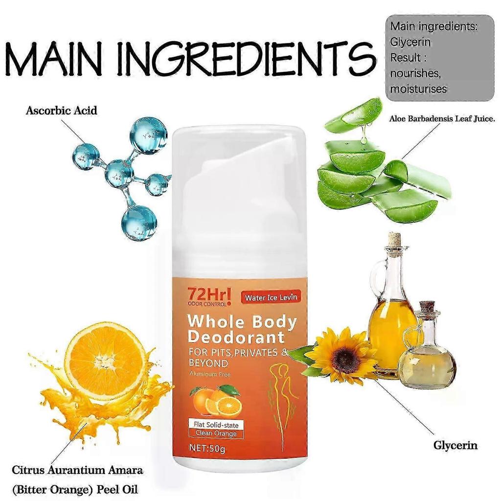 72h lang anhaltendes Ganzkörper-Deodorant mit Aloe und Vitamin C - Ohne Aluminium, Fester Zustand, Sauberer Orangen-Duft