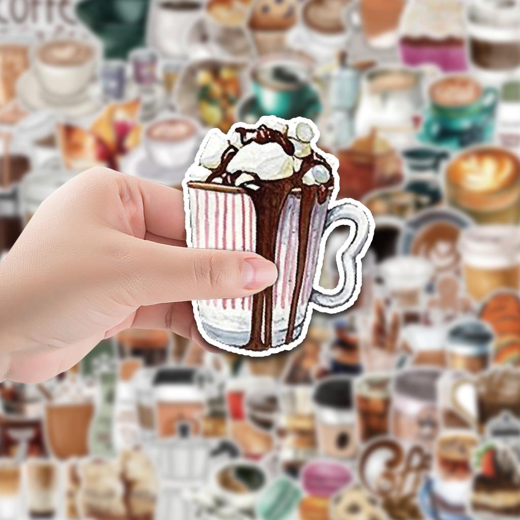 100 Coffee Doodle Stickers Skateboard Suitcase Water Cup Decoration Stickers Waterproof Children Cartoon Stickers