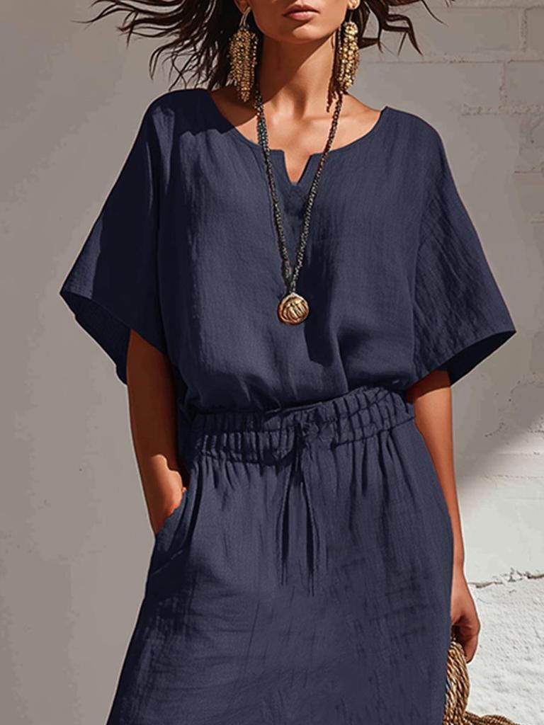 Spring/Summer 2026 Bohemian Batwing Sleeve Top & Slim Long Skirt Set