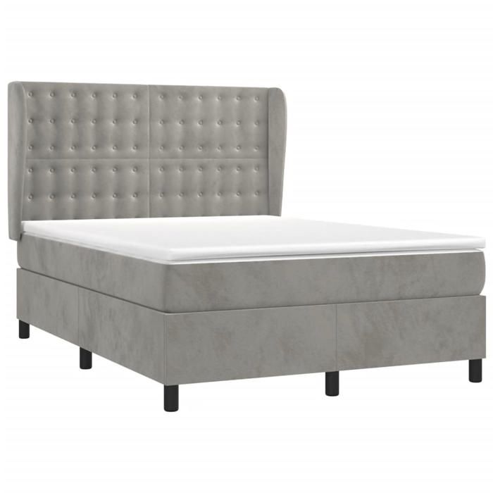 Lit avec sommier et matelas - Maison Exclusive - Velours gris clair - 140x200cm - Tête de lit réglable