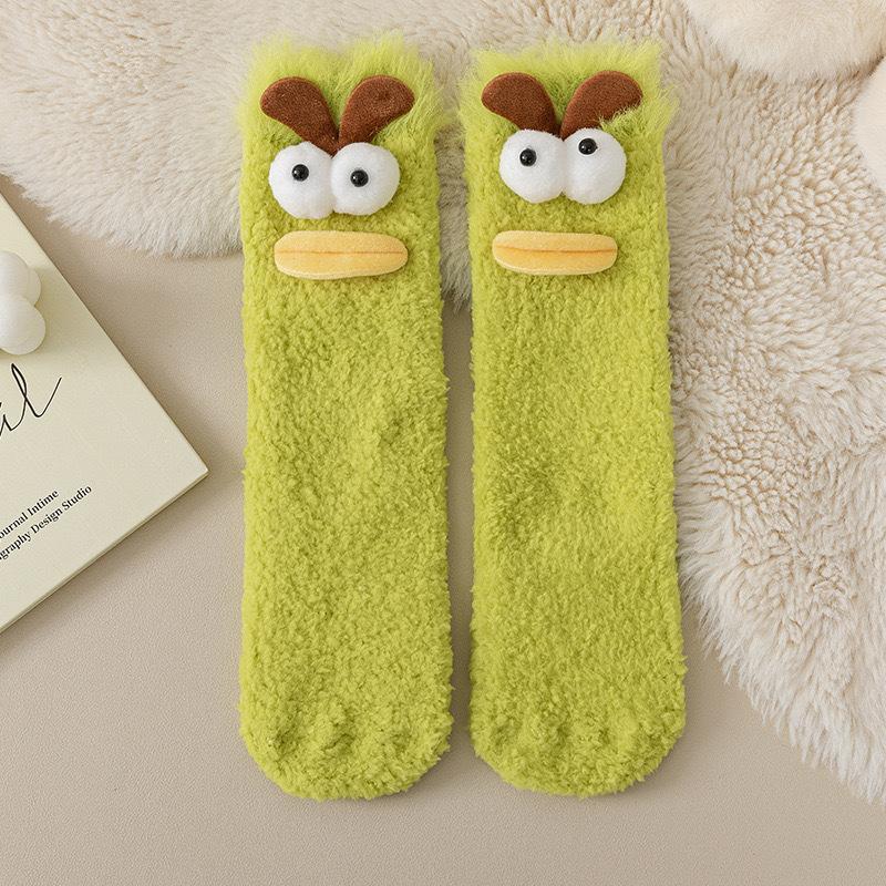 Funny Socks for Women in Autumn and Winter, Thickened and Fleece Warm Floor Socks, Cute and Ugly Coral Fleece Mid-calf Pile Cartoon Socks