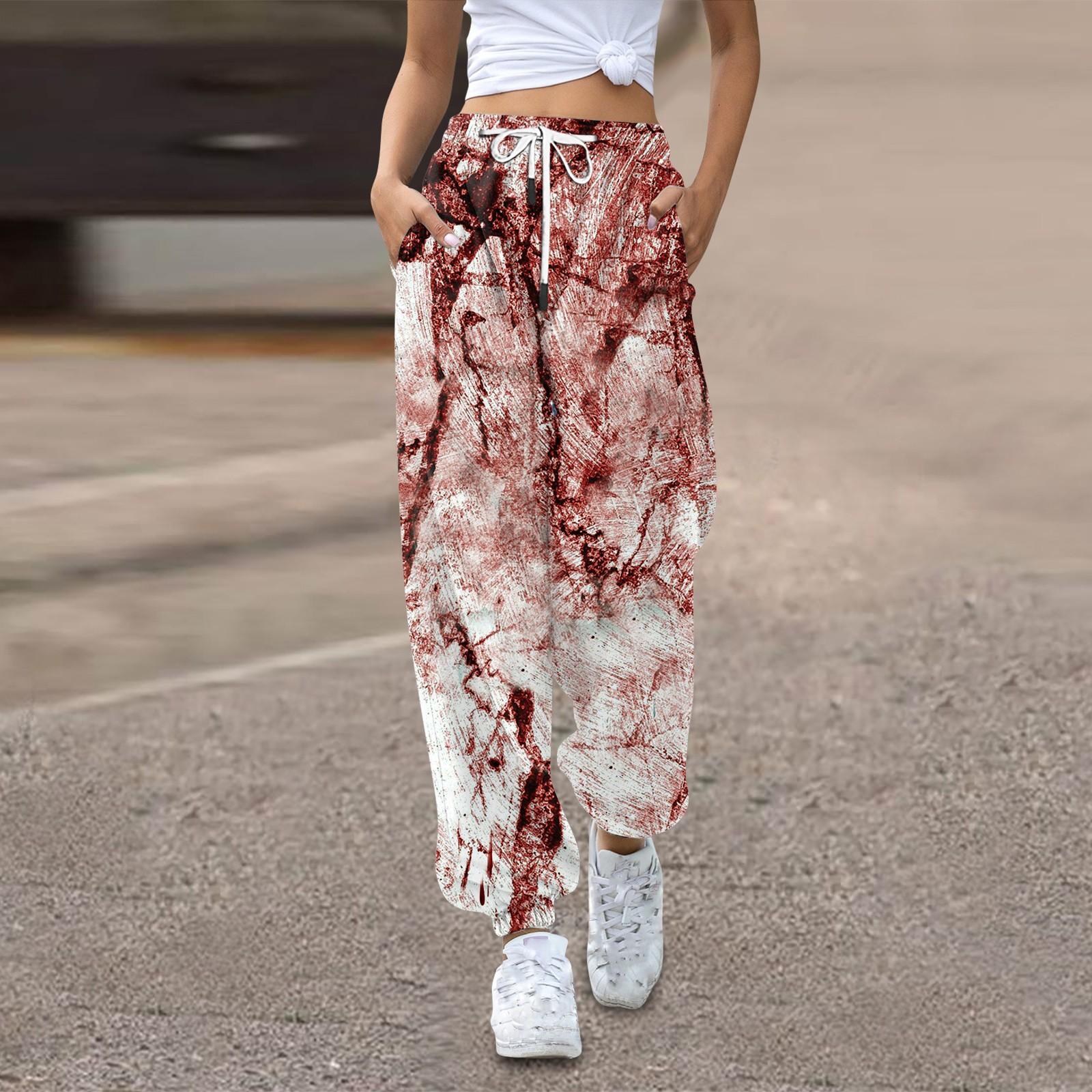 

Женские спортивные штаны, мешковатые, с высокой талией, большие размеры, спортивные штаны с карманами, напечатанные брюки, брюки для женщин XL киноварь