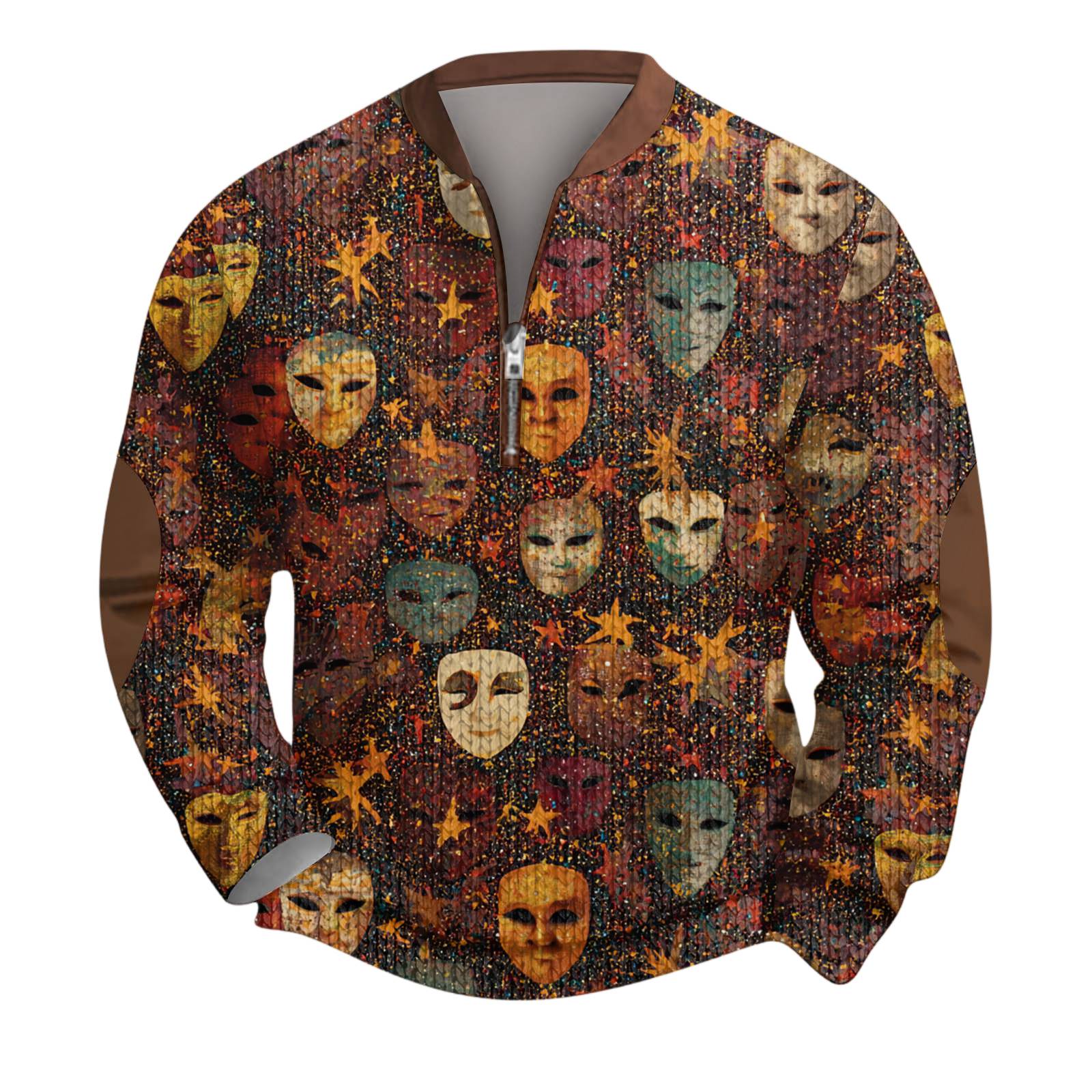 

Mens Christmas Sweater Zip Up Sweatshirts Vintage Knit Graphic Sweatshirt CarnivalStand Collar Pullover L