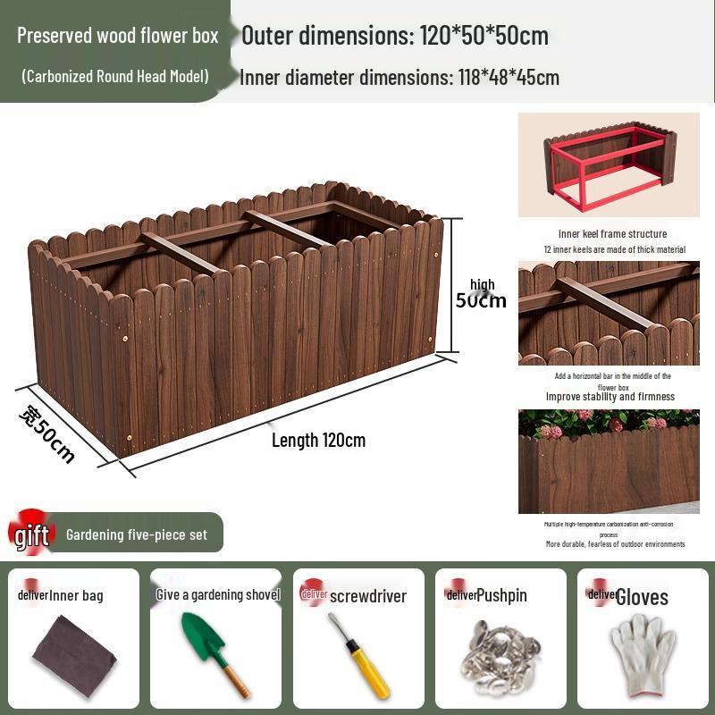 Carbonized Wood Outdoor Planter Box – Antiseptic Rectangular Flower Trough for Home, Courtyard, or Balcony.