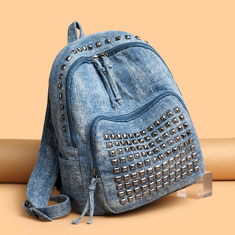 Mochila com Rebites Mochila Punk de Brim