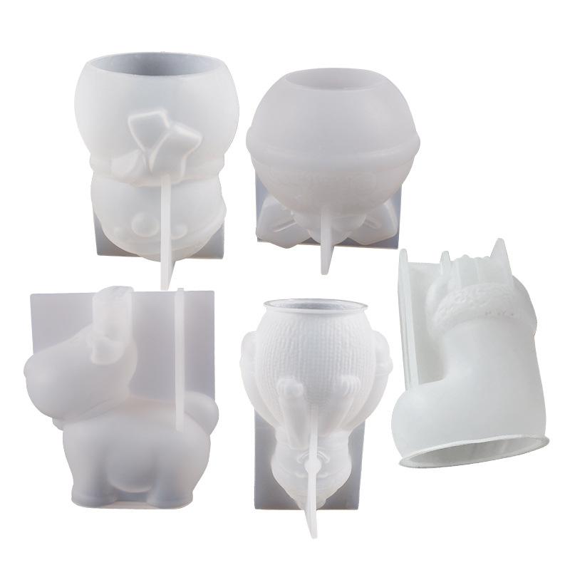DIY Candle Molds Christmas Snowman Boots Socks Reindeer Bell Hanging Ornaments Silicone Plaster Resin Molds for Home Decor