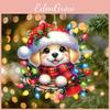 Flat Acrylic Christmas Surface Pendant With Cute Puppy Checkered Design Scarf