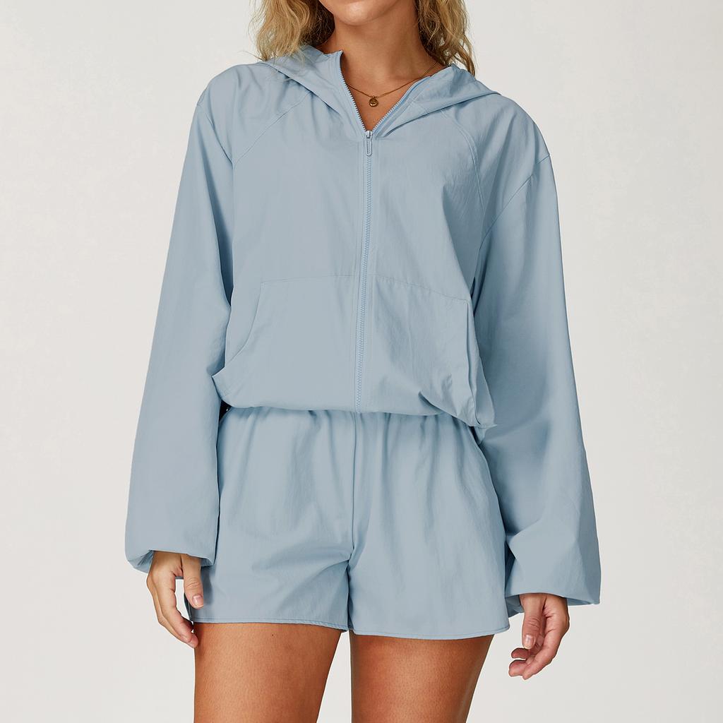 Schnelltrocknende Sport-Sonnenschutzjacke, Kühl und atmungsaktiv, Mit Kapuze und Reißverschluss, UV-beständige Sonnenschutzkostümjacke für Damen