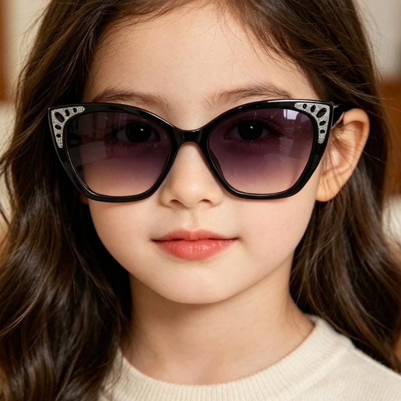 Cute Children Cat Eye Sunglasses Glitter Bling Frame Anti‑UV Fashion Boys and Girls Beach Party Sun Glasses