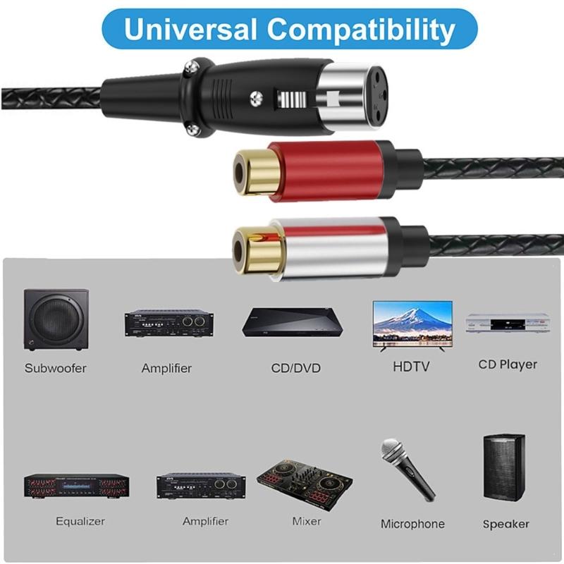 2RCA Female To 3Pin Female Sound Unbalanced Cable 3Pin To Double 2RCA Female Splitter Patching Cord Microphone Cable