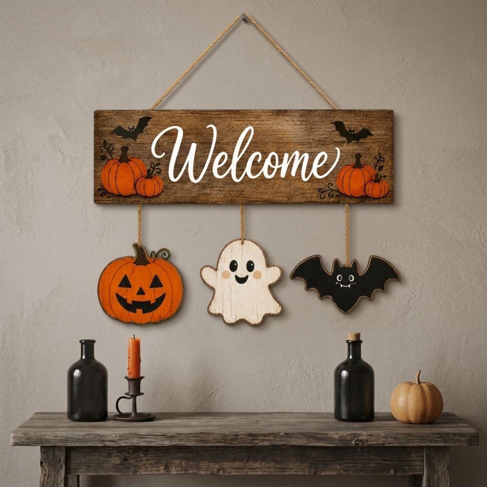 Vintage Halloween Wooden Welcome Sign Wear-Resistant Halloween Wall Door Hanging Front Door