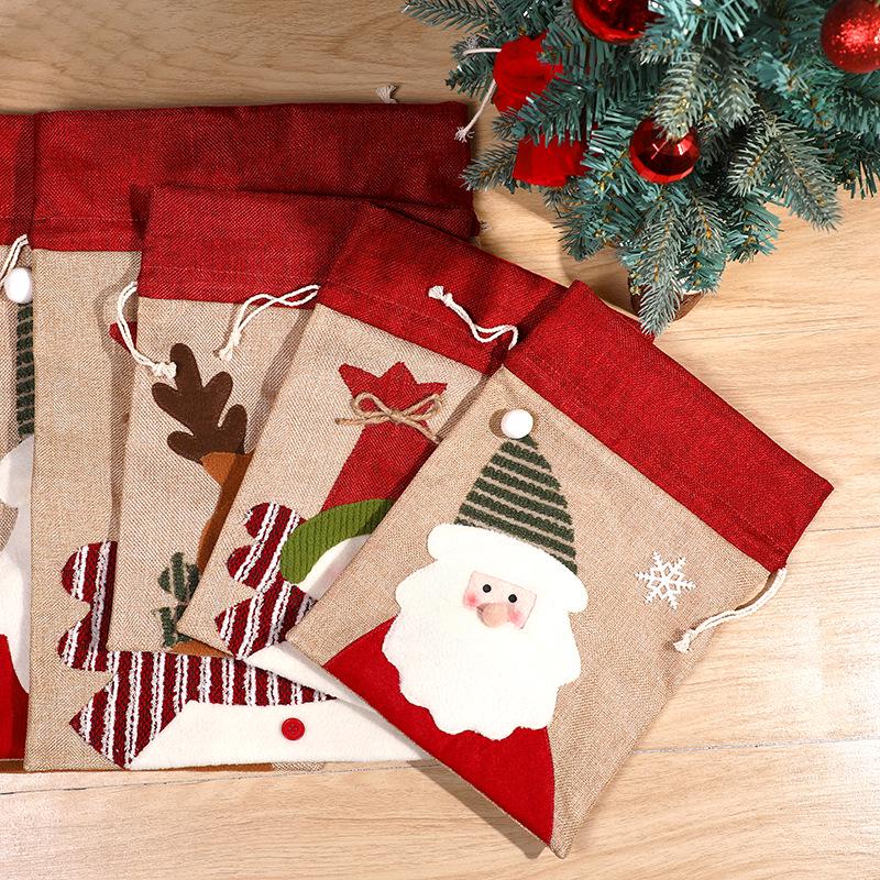 Cross-Border Christmas Snowman & Reindeer Drawstring Bag: Small & Large Gift Candy Packaging