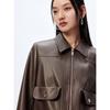 Peacebird Women's Maillard Style Lapel PU Leather Short Jacket
