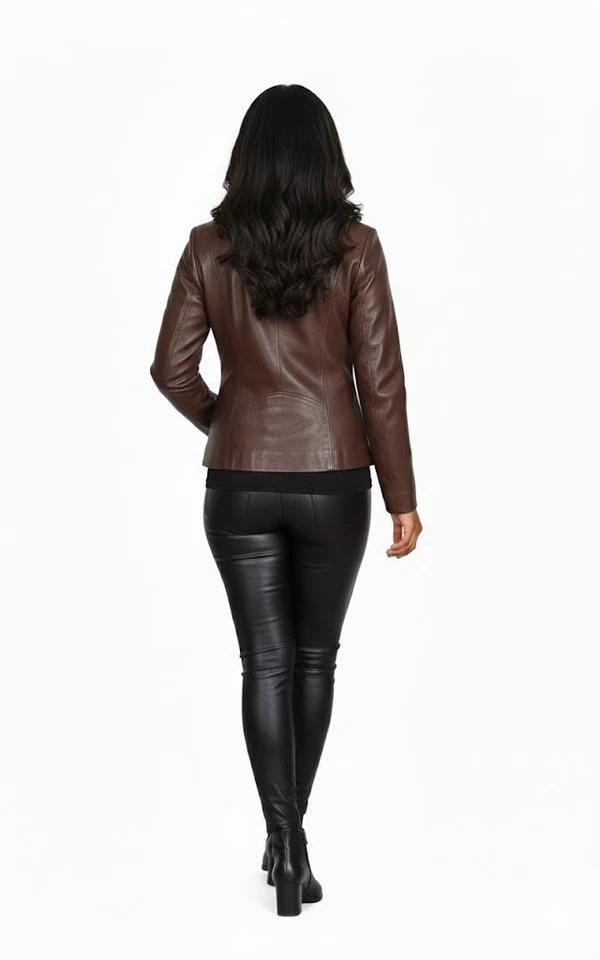 Brown Women's Handmade Stylish Lambskin Leather Slim Fit Biker Genuine Jacket
