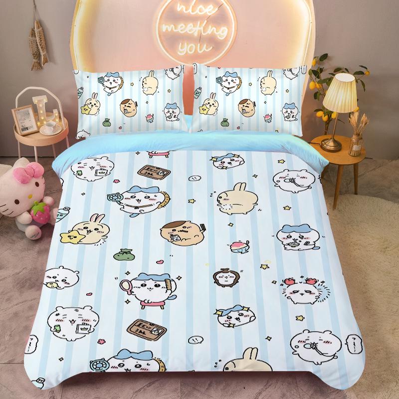 Bedding Set Colorful Print Polyester Student Dormitory Bed Sheet Quilt Cover Kid Gift Home Textile Decorative