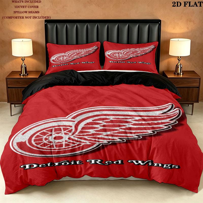 Detroit Wings Pattern Bedding uilt Set uilt Cover Pillowcase Home Decoration Birthday Gift (1 * duvet cover + 2 * pillowcase without core)