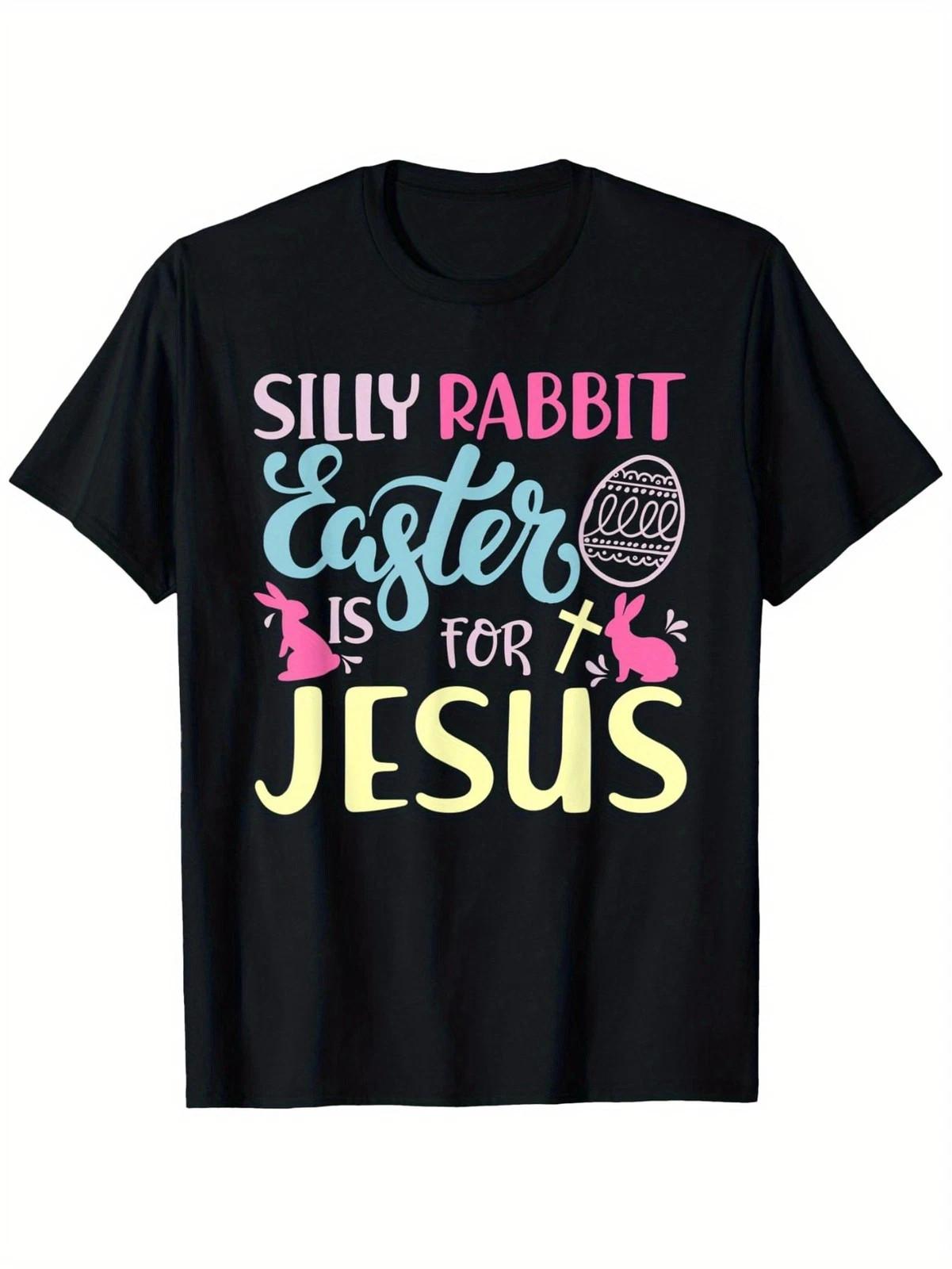 Silly Rabbit Easter Is For Jesus Christian Bunny Graphic T-Shirt Faith Tee L