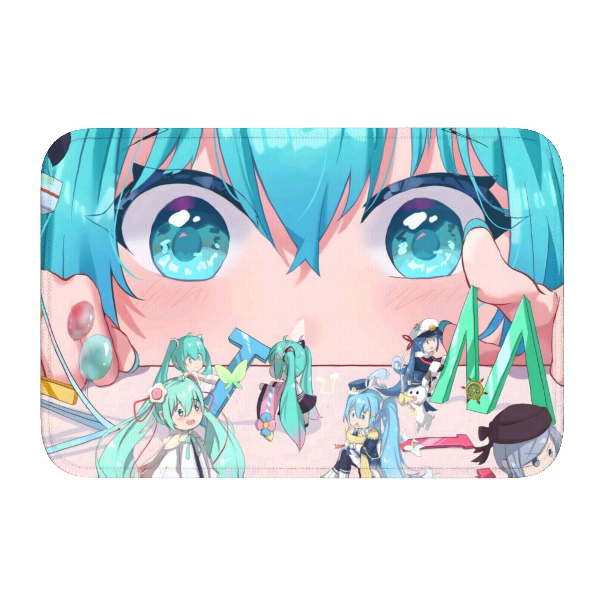 

Hatsuned Mikues Cartoon Front Door Mat Anti-Slip Indoor Welcome Quick Dry Doormat Floor Bathroom Entrance Rug Carpet Footpad 60cm x 90cm